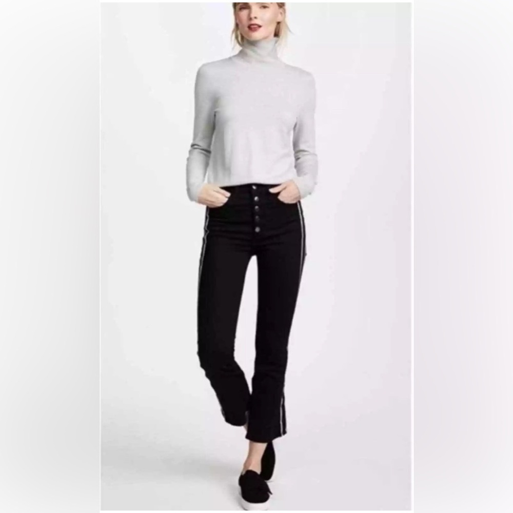 NWOT Veronica Beard Carolyn 10” Baby Boot Black Silver Tuxedo Stripe Jeans 26 - Picture 12 of 13